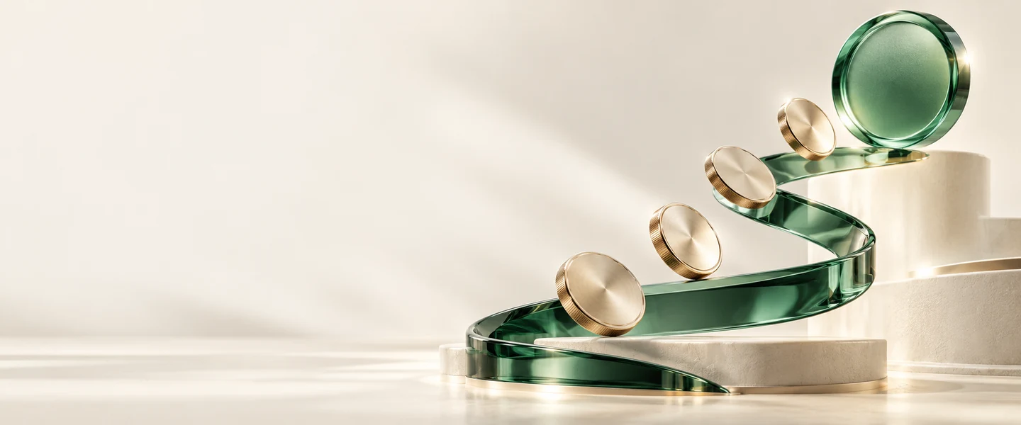 An emerald glass pathway carries champagne points towards new possibilities