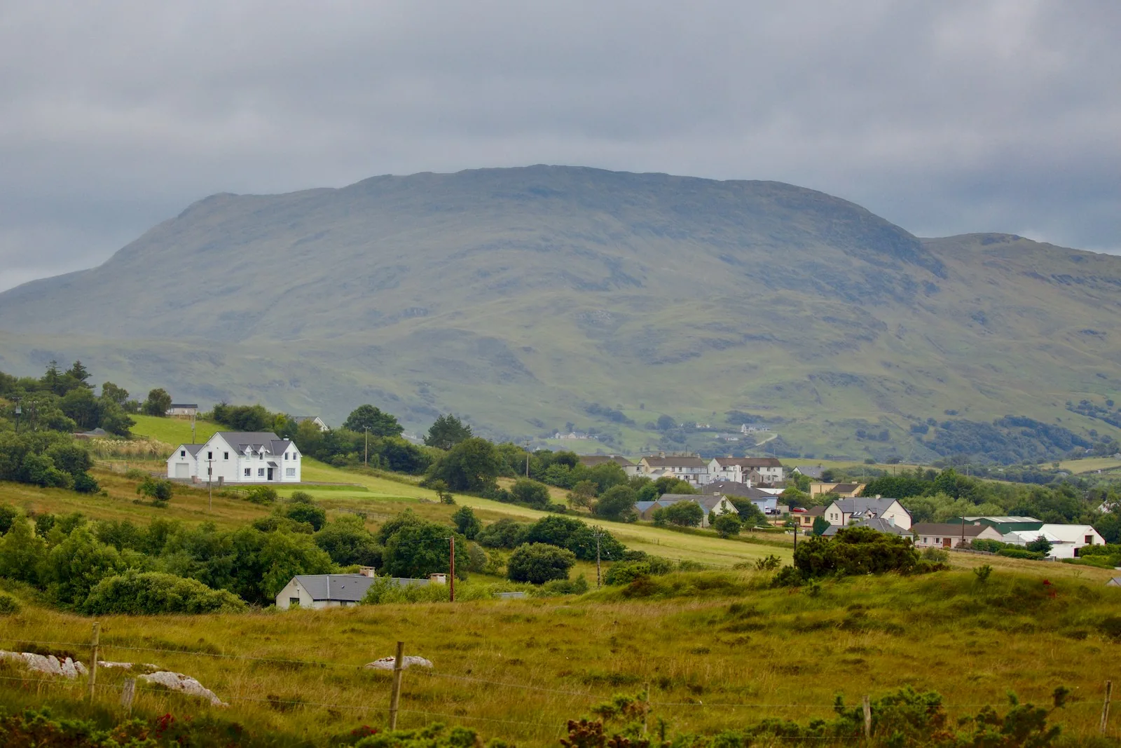 A village and mountain landscape in County Donegal, Ireland